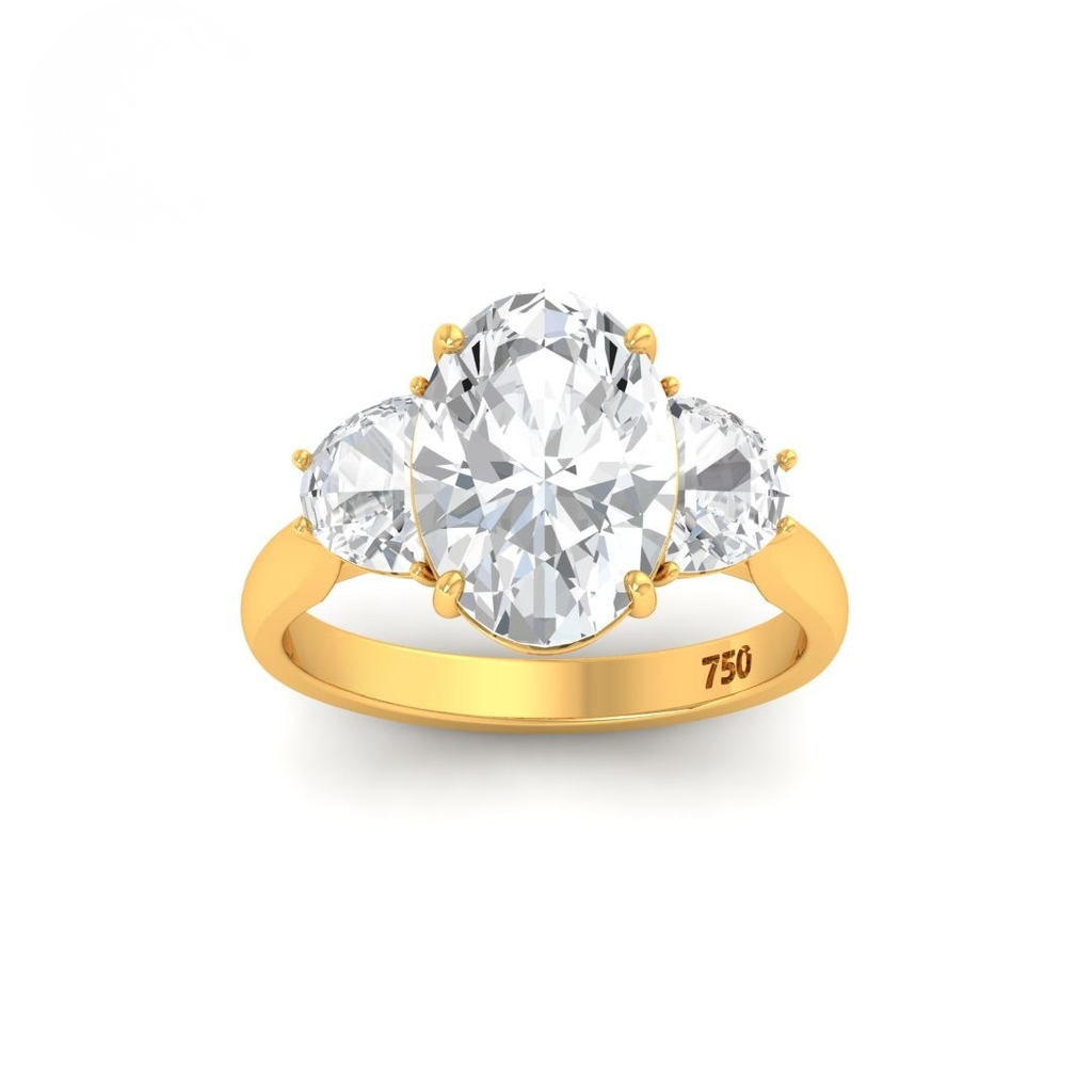 Oval Ring with Half Moon Diamond Band